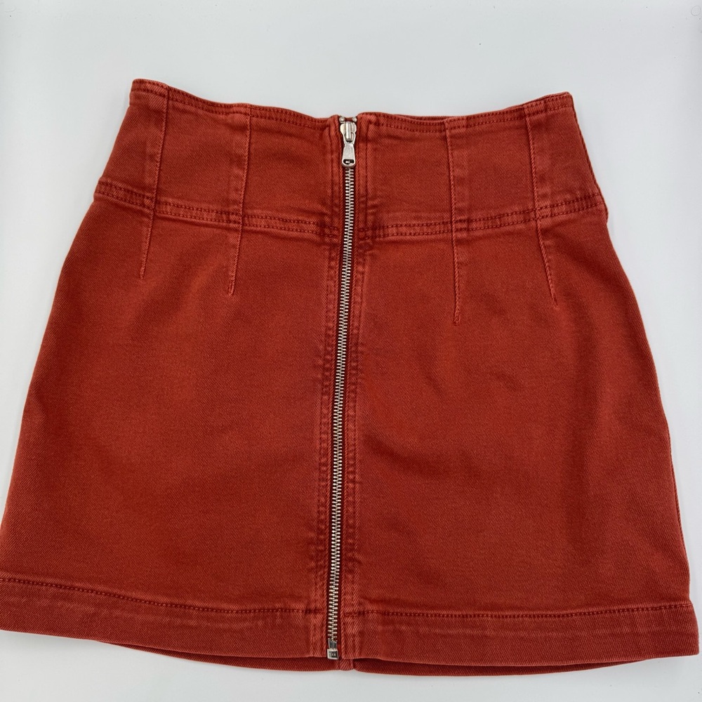 Free People Zip-Up Orange Denim Mini Skirt